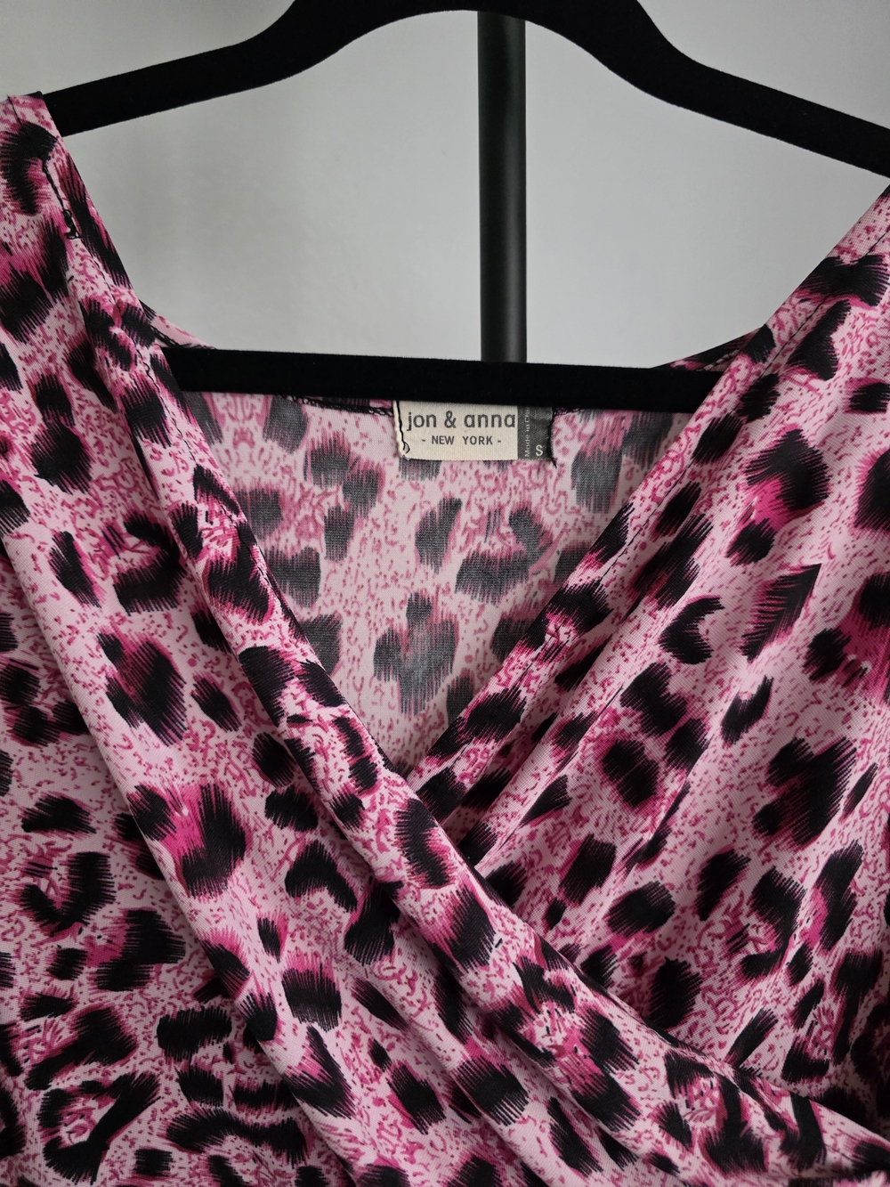 jon & anna New York Pink Leopard Print Faux Wrap Midi Dress Size S